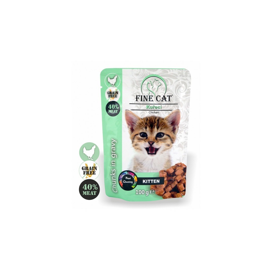 10917_fine-cat-kapsicka-grain-free-kitten-kureci-v-omacce Kapsička Fine cat pre mačiatka 100g – Obrázok 1