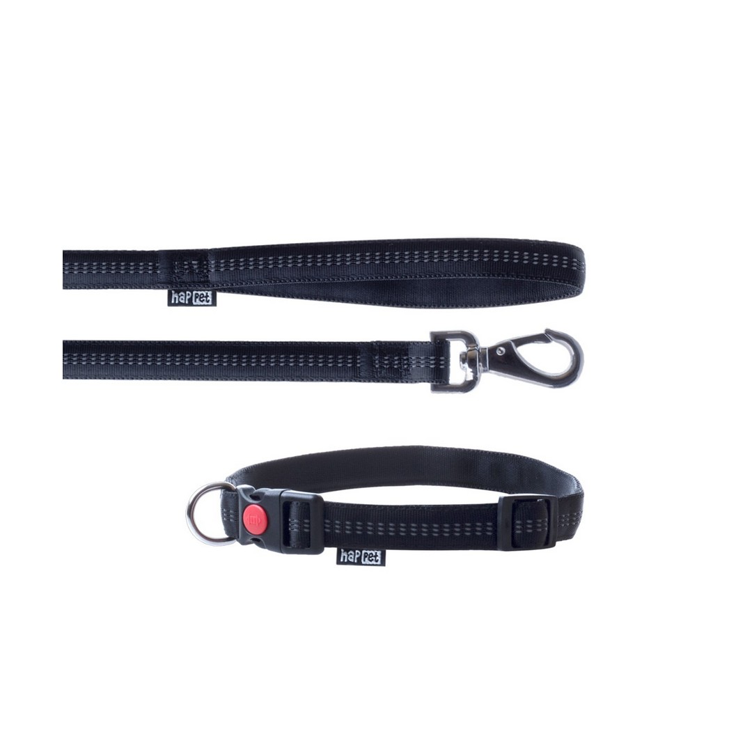 nylon-l-leash-amp-collar-set-soft-style-black-happet-jr43 Obojok s vodítkom Soft style čierny L – Obrázok 1