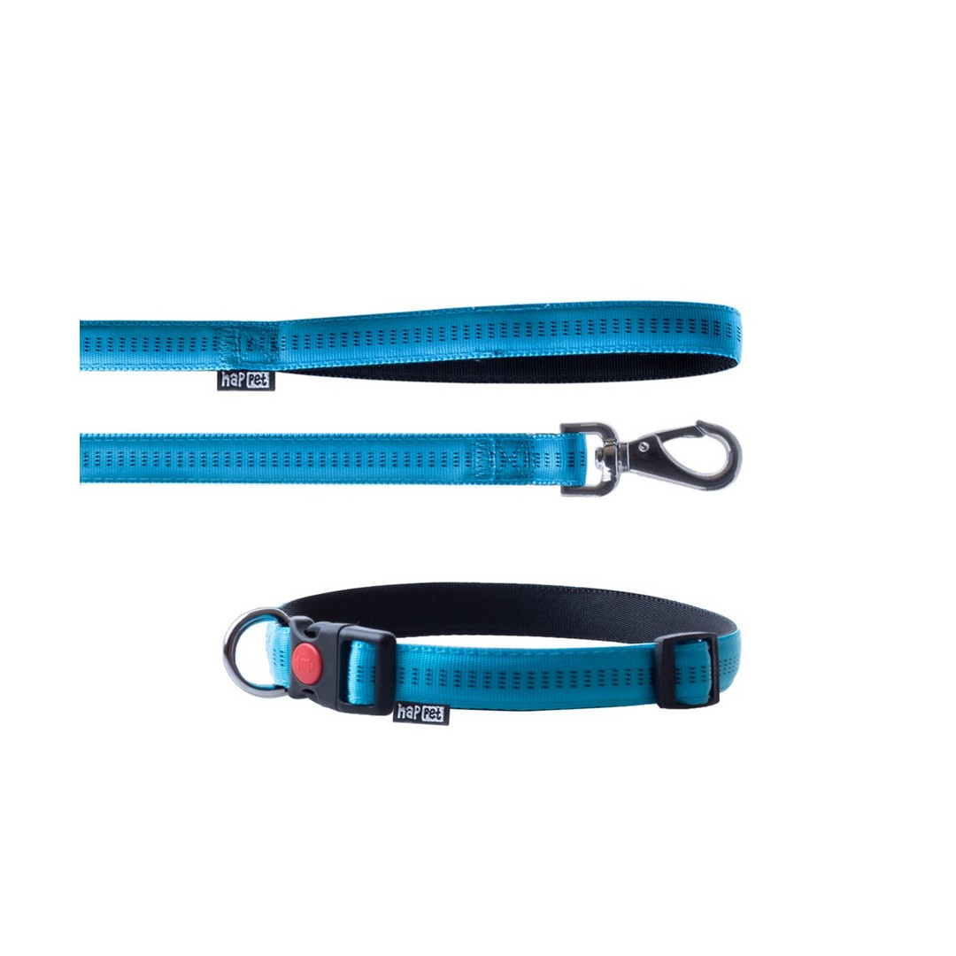 nylon-m-leash-amp-collar-set-soft-style-turquoise-happet-jn42 Obojok s vodítkom Soft style modrý M – Obrázok 1