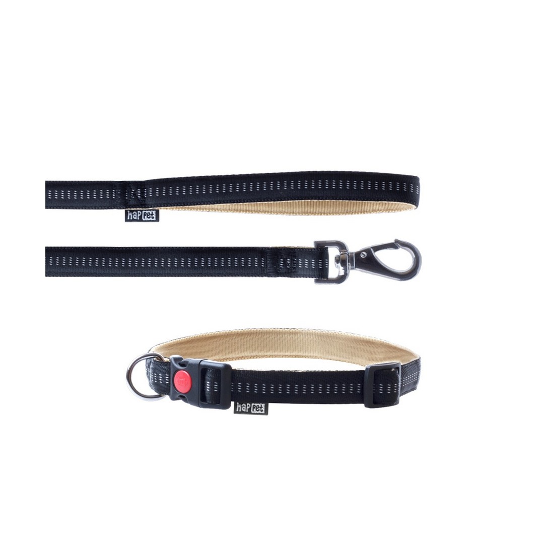 nylon-xl-leash-amp-collar-set-soft-style-black-happet-jb44 Obojok s vodítkom Soft style čierno-hnedý XL – Obrázok 1