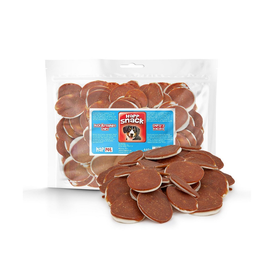 rawhide-chips-w-duck-happet-gm84-440g Chips zo surovej kože s kačicou - 440g – Obrázok 1
