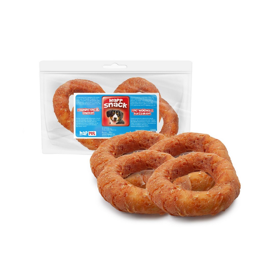 rawhide-ring-w-chicken-happet-gm85-4pcs Krúžok zo surovej kože s kuracím mäsom - 4 ks – Obrázok 1