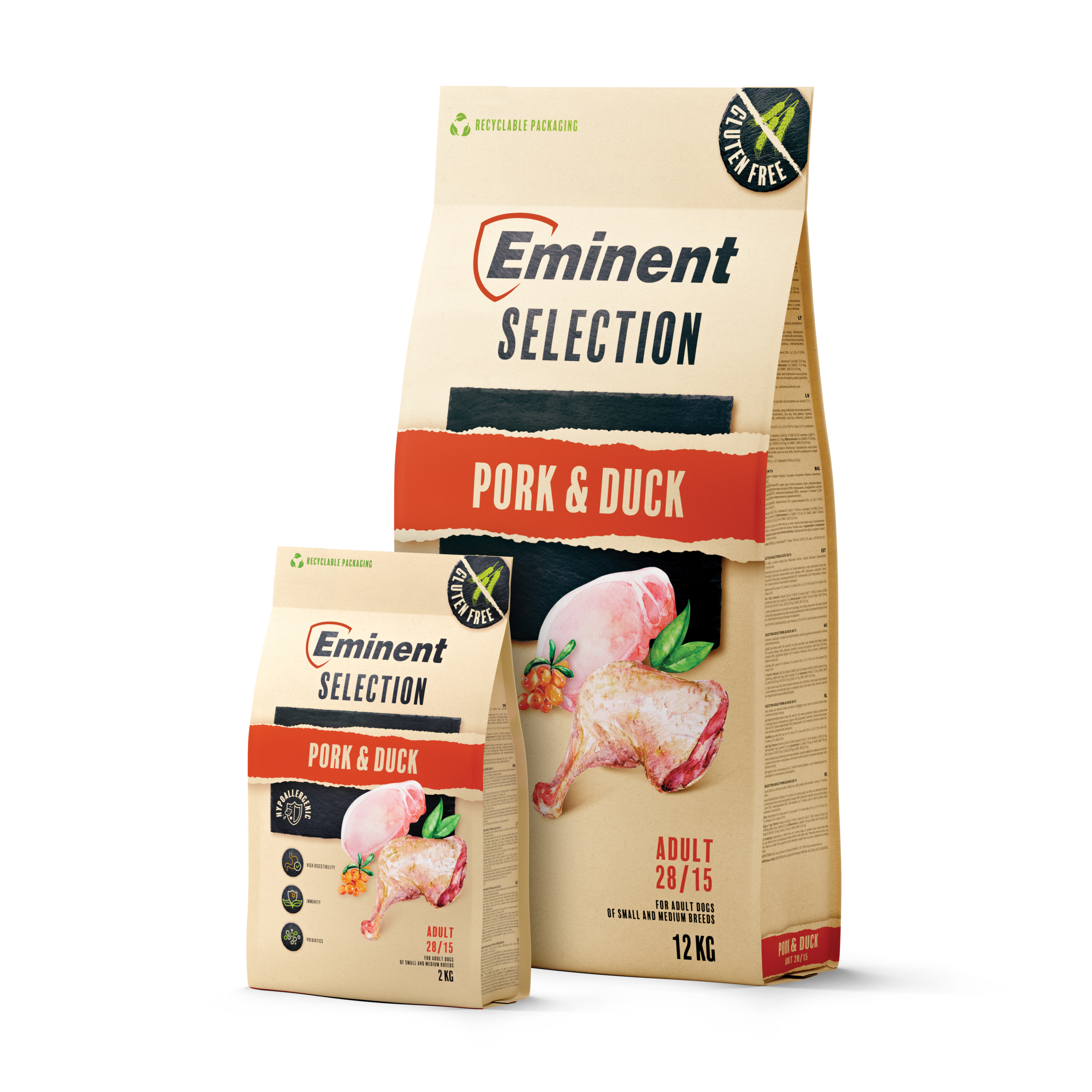 e6251 E6244 eminent_adult_28-15_pork-duck_12-2kg Adult Pork & Duck 12 kg 71% živočíšnych bielkovín – Obrázok 1