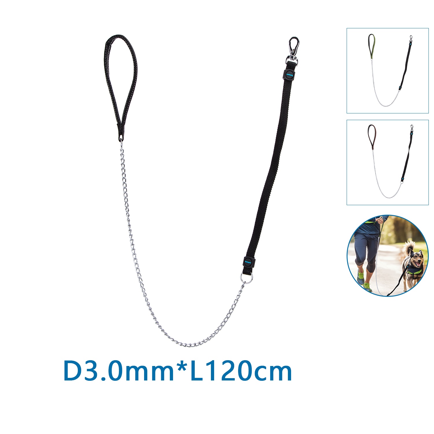 NB0283A Elastické reťazové vodítko pre psa 0,3x120 cm – Obrázok 1